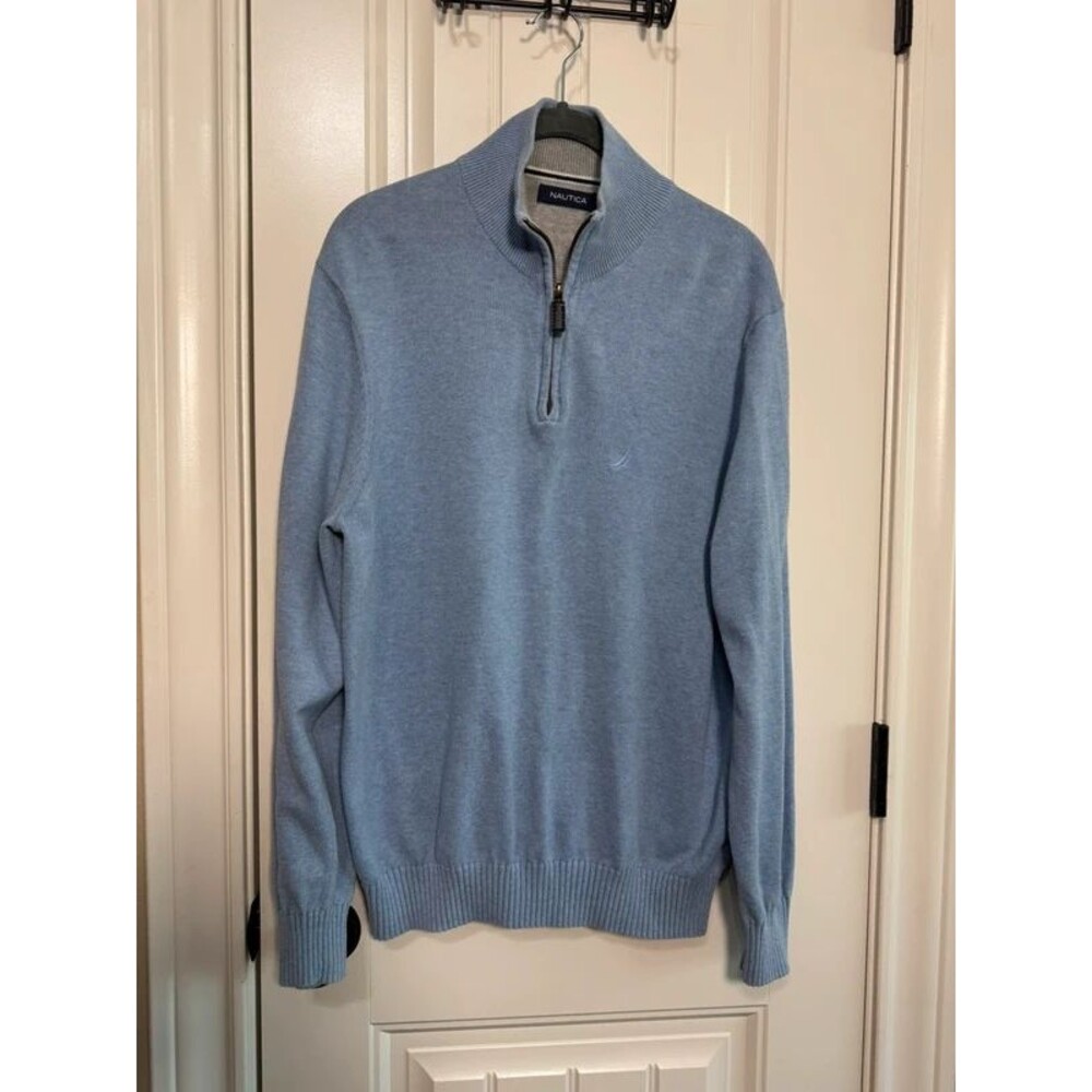 Nautica Men's Medium Light Blue 100% Cotton Quarter-Zip Sweater S3102M